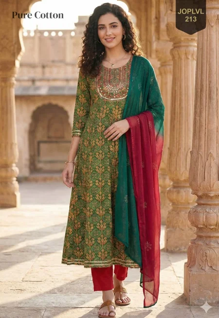 Tew Janvi Cambric Cotton Kurti With Bottom Dupatta Wholesale Online